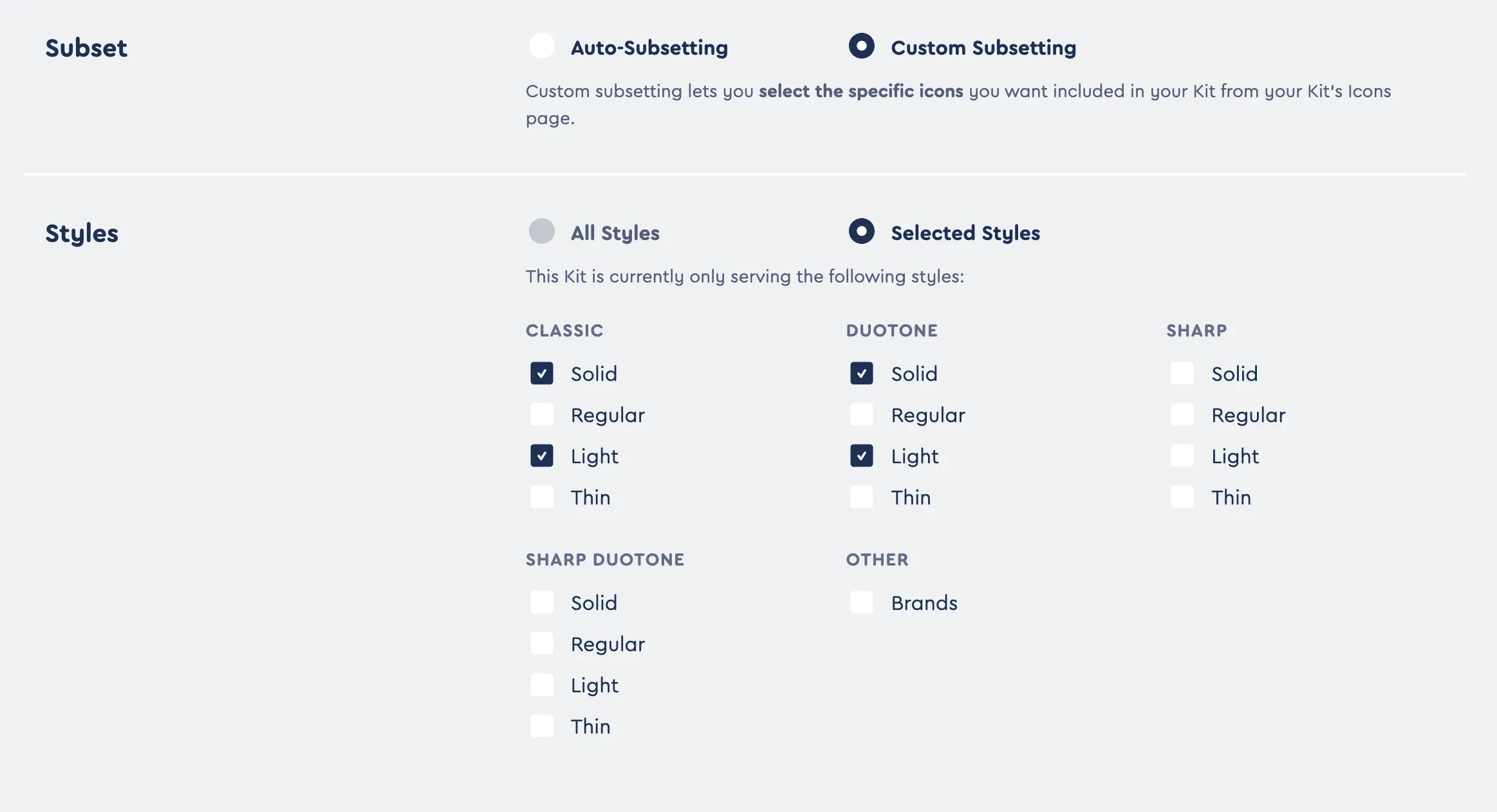 Custom Subsetting in Settings