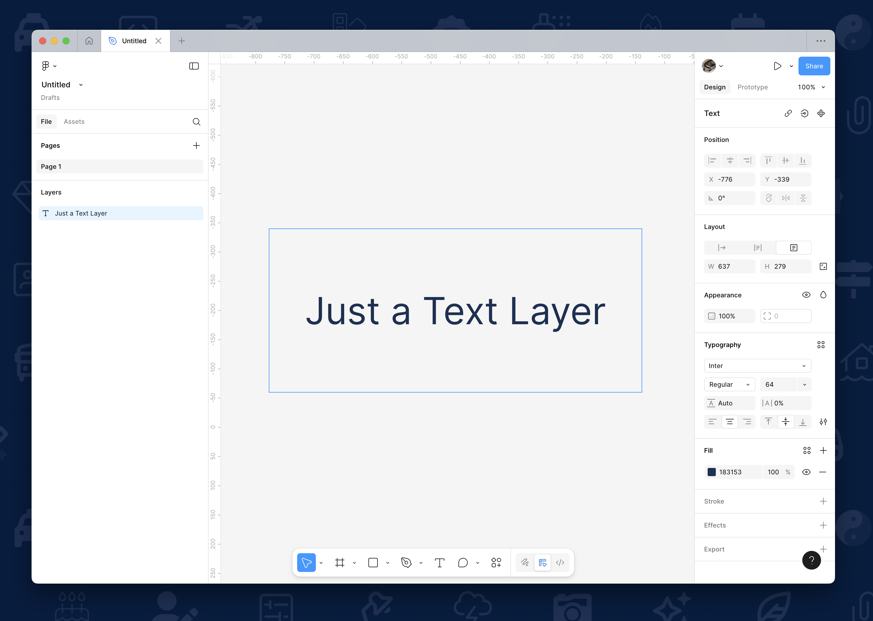 A new text layer created in a Figma document