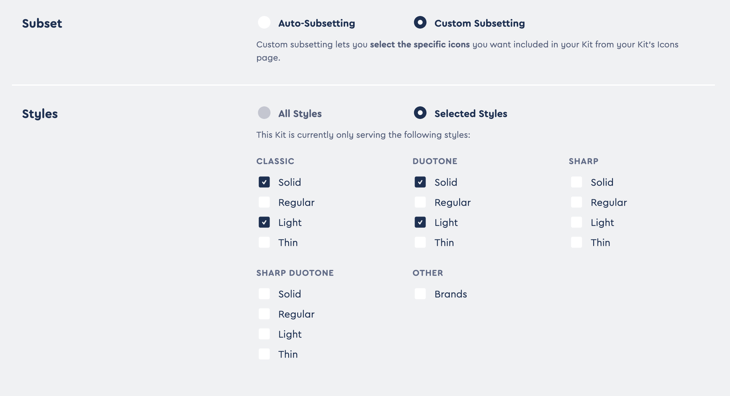 Custom Subsetting by Icon in Your Kit's Settings