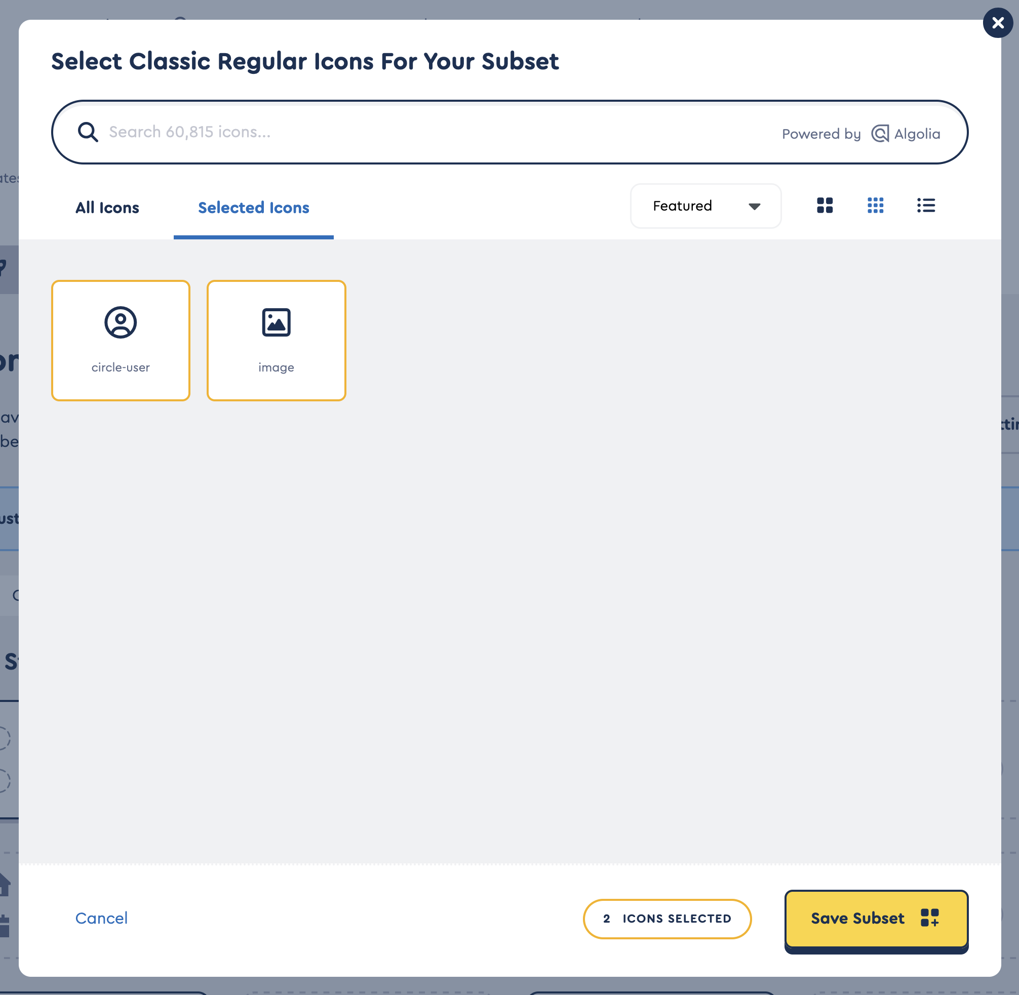 Viewing the icons in your subset for the Classic Regular style