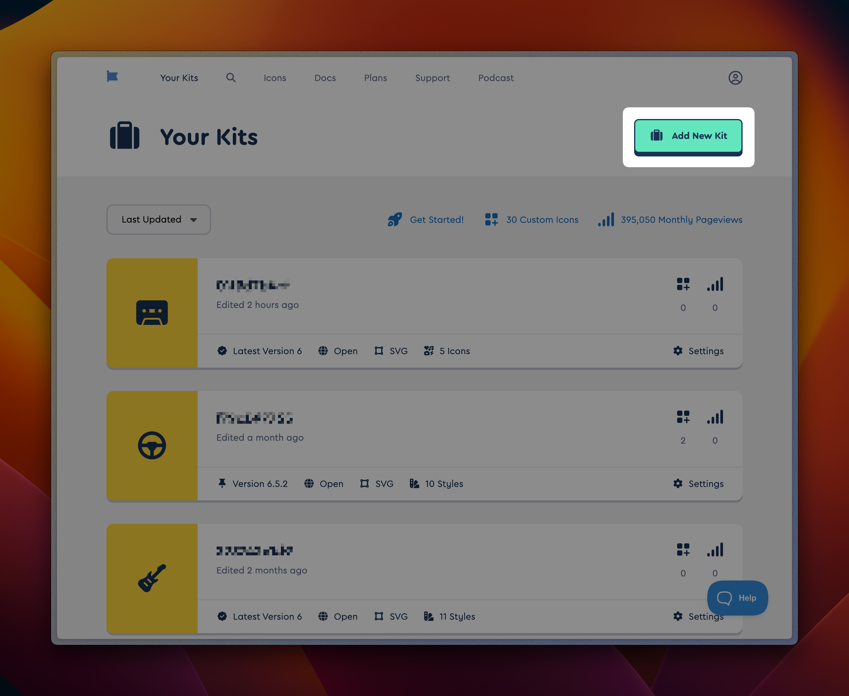 Begin at your Kits page to create a new one
