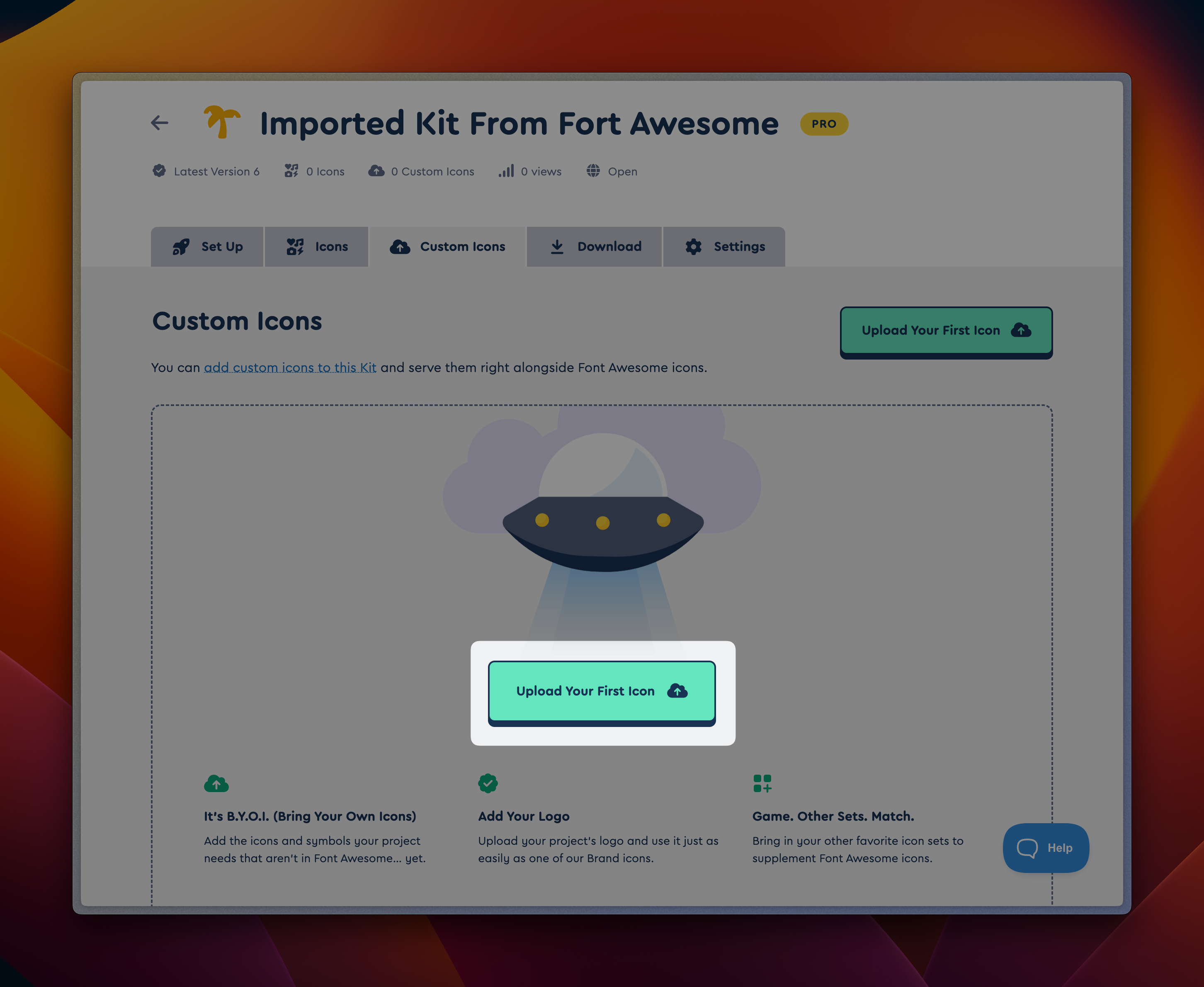 Find the page that allows you to upload icons