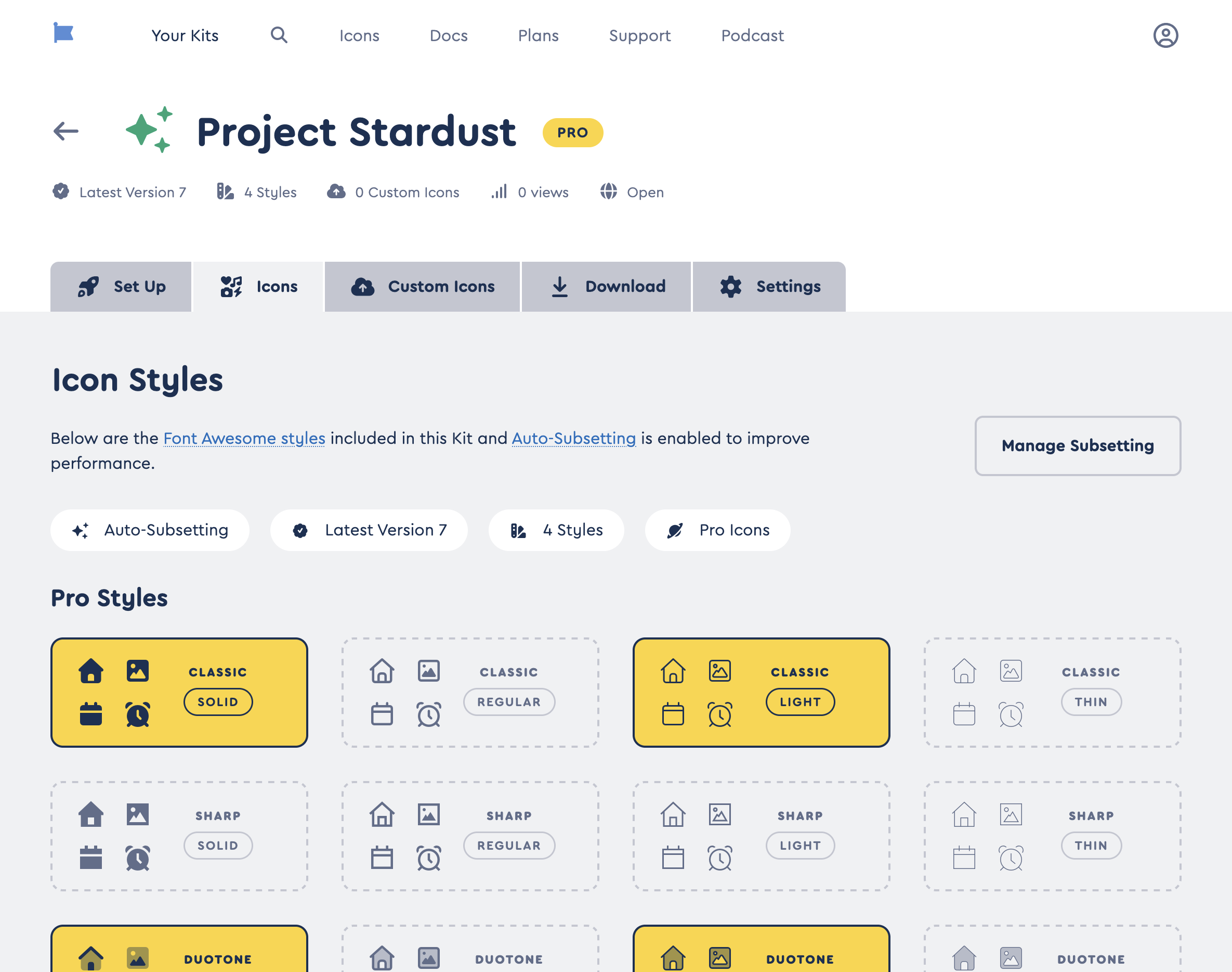 A Kit Icons page showing a Kit that includes 4 styles
